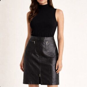 VaVakko Black Genuine Leather Pencil Skirt | Zip Detail | Luxury Designer Size 8
